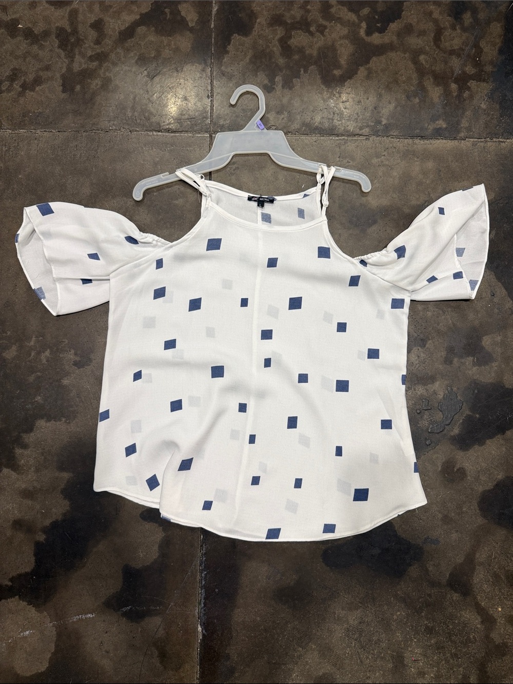 Michele White Cold-Shoulder Camisole with Blue Square Print